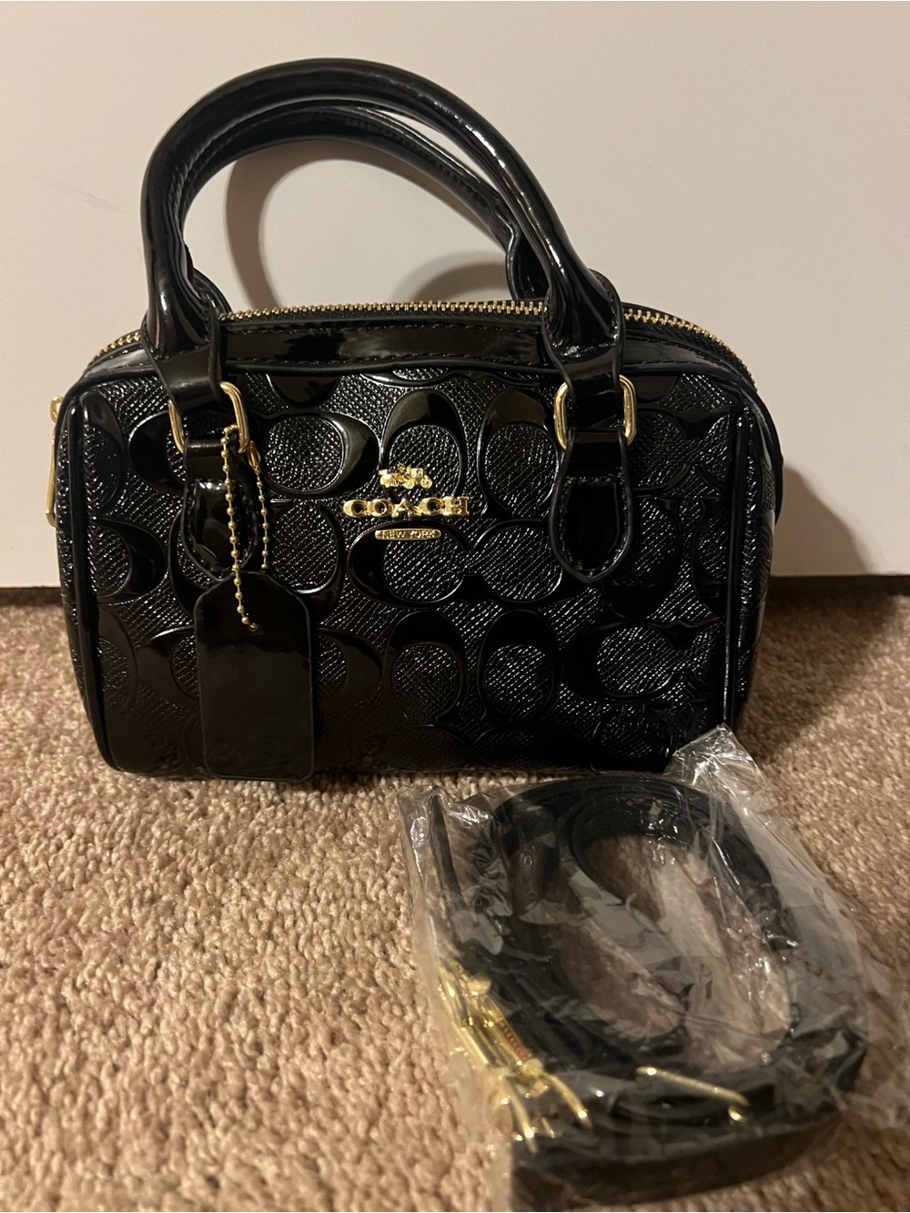Coach Black Patent Leather Signature Mini Satchel